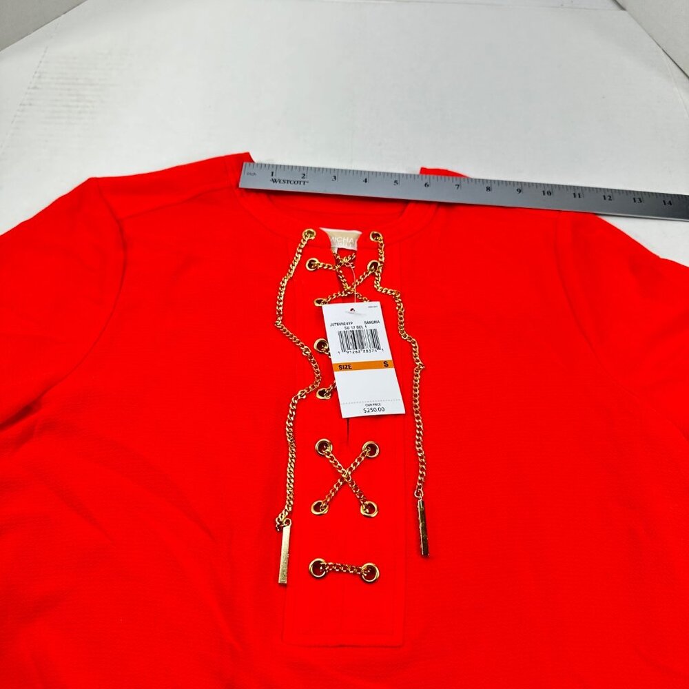 Michael Kors Women's Size Small Dress Short Sleeve Red Gold Chain Detail New - Picture 7 of 14
